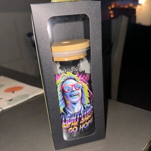 Beetle juice glass jar with lid and straw